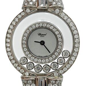 Chopard 24mm Ladies Happy Diamonds w/ Bow Solid 18k White Gold Watch